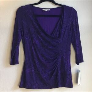 Dana Buchman purple asymmetrical wrap paisley top fairycore witchy S petite